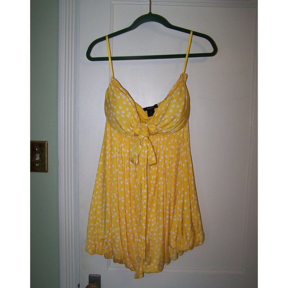 Arden B Top Tunic Balloon Keyhole Yellow Dot S